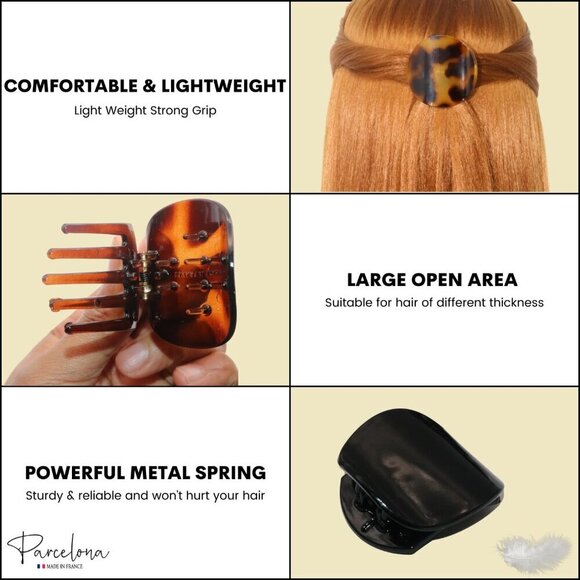 Set of 3 Tortoise Shell Black Savana Small Celluloid Hair Claws for Women Girls main image 7